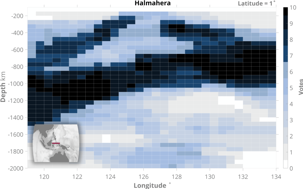 Seismic tomography VoteMap (Shephard et al., 2017) analysis of the Halmahera SZI event.