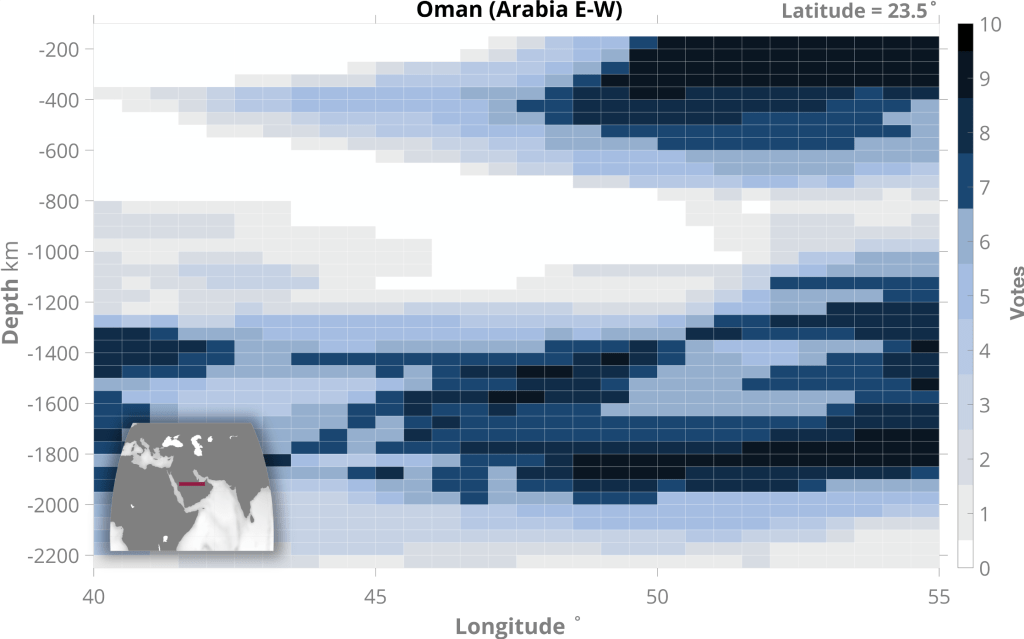 Seismic tomography VoteMap (Shephard et al., 2017) analysis of the Oman SZI event.