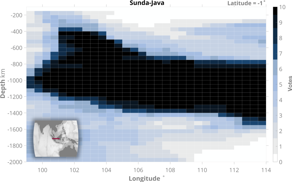 Seismic tomography VoteMap (Shephard et al., 2017) analysis of the Sunda-Java SZI event.